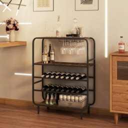 16 Bottle Wine Rack Freestanding Floor 5 Tier Wine Shelf Brown - thumbnail 4