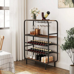 16 Bottle Wine Rack Freestanding Floor 5 Tier Wine Shelf Brown - thumbnail 5