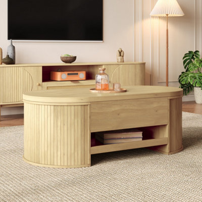 Btm Coffee Table With Lift-Up Top, Curved Wooden Sides, Storage Shelf, Living Room Table - image 1