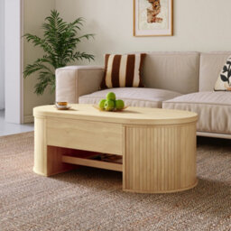 Btm Coffee Table With Lift-Up Top, Curved Wooden Sides, Storage Shelf, Living Room Table - thumbnail 7
