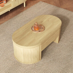Btm Coffee Table With Lift-Up Top, Curved Wooden Sides, Storage Shelf, Living Room Table - thumbnail 5