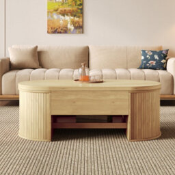Btm Coffee Table With Lift-Up Top, Curved Wooden Sides, Storage Shelf, Living Room Table - thumbnail 3