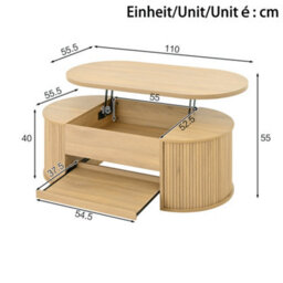 Btm Coffee Table With Lift-Up Top, Curved Wooden Sides, Storage Shelf, Living Room Table - thumbnail 6