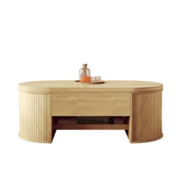 Btm Coffee Table With Lift-Up Top, Curved Wooden Sides, Storage Shelf, Living Room Table - thumbnail 2
