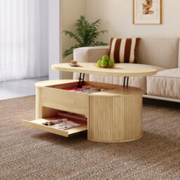Btm Coffee Table With Lift-Up Top, Curved Wooden Sides, Storage Shelf, Living Room Table - thumbnail 8