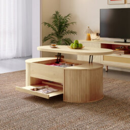 Btm Coffee Table With Lift-Up Top, Curved Wooden Sides, Storage Shelf, Living Room Table - thumbnail 9