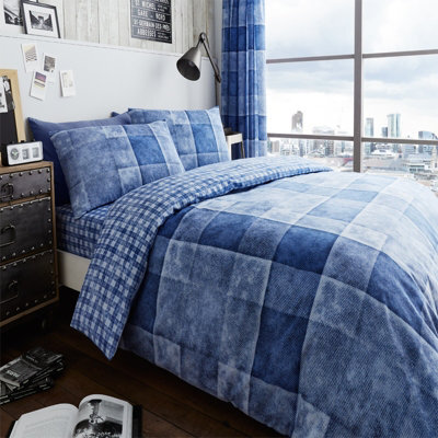 Gc Gaveno Cavailia Denimium Blue Duvet Cover Bedding Set Single Size 2Pc With Reversible Printed Quilt Cover - image 1