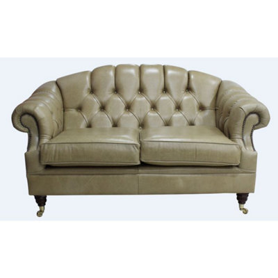 Chesterfield 2 Seater Old English Dark Sand Leather Sofa Settee Bespoke In Victoria Style - image 1