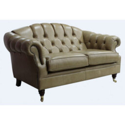 Chesterfield 2 Seater Old English Dark Sand Leather Sofa Settee Bespoke In Victoria Style - thumbnail 3
