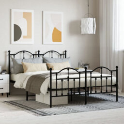 Berkfield Metal Bed Frame With Headboard And Footboard Black 135X190 Cm - thumbnail 1