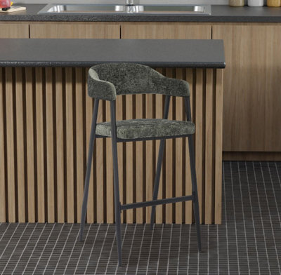 Set Of 2 Breakfast Bar Stools In Textured Chenille Green - image 1