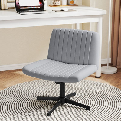 Costway Cross-Legged Swivel Desk Chair Armless Vanity Chair With Wide Seat-Grey - image 1