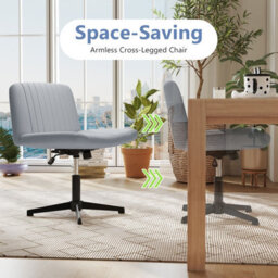 Costway Cross-Legged Swivel Desk Chair Armless Vanity Chair With Wide Seat-Grey - thumbnail 5