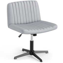 Costway Cross-Legged Swivel Desk Chair Armless Vanity Chair With Wide Seat-Grey - thumbnail 2