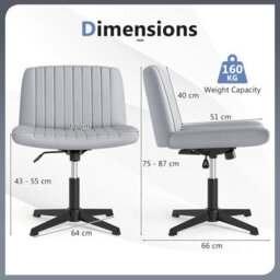 Costway Cross-Legged Swivel Desk Chair Armless Vanity Chair With Wide Seat-Grey - thumbnail 3
