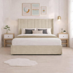 Luxury Cream Plush Milan Small Double Bed Frame With Mattress 54 Inches Wingback Headboard 2 Footend Storage Drawers - thumbnail 4