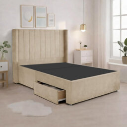Luxury Cream Plush Milan Small Double Bed Frame With Mattress 54 Inches Wingback Headboard 2 Footend Storage Drawers - thumbnail 5
