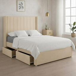Luxury Cream Plush Milan Small Double Bed Frame With Mattress 54 Inches Wingback Headboard 2 Footend Storage Drawers - thumbnail 1