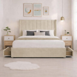 Luxury Cream Plush Milan Small Double Bed Frame With Mattress 54 Inches Wingback Headboard 2 Footend Storage Drawers - thumbnail 2