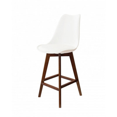 Fusion Living Soho White Plastic Bar Stool With Dark Wood Legs - image 1