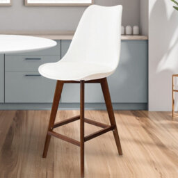 Fusion Living Soho White Plastic Bar Stool With Dark Wood Legs - thumbnail 2