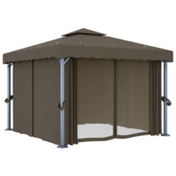 Walplus Gazebo With Curtain&led String Lights 3X3 M Taupe - thumbnail 4