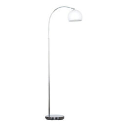 Valuelights Designer Style Chrome Stem Floor Lamp With White Arco Style Metal Dome Light Shade With Led Gls Bulb In Warm White