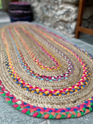 Second Nature Online Fiesta Oval Rug Jute Hand Woven With Recycled Fabric / 75 Cm X 120 Cm - thumbnail 8