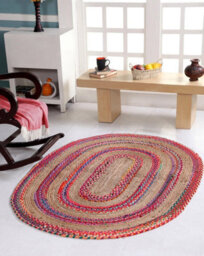 Second Nature Online Fiesta Oval Rug Jute Hand Woven With Recycled Fabric / 75 Cm X 120 Cm - thumbnail 2