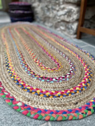 Second Nature Online Fiesta Oval Rug Jute Hand Woven With Recycled Fabric / 75 Cm X 120 Cm - thumbnail 7