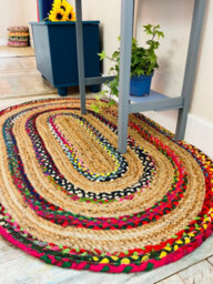 Second Nature Online Fiesta Oval Rug Jute Hand Woven With Recycled Fabric / 75 Cm X 120 Cm - thumbnail 1
