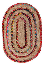 Second Nature Online Fiesta Oval Rug Jute Hand Woven With Recycled Fabric / 75 Cm X 120 Cm - thumbnail 5