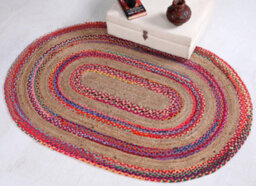 Second Nature Online Fiesta Oval Rug Jute Hand Woven With Recycled Fabric / 75 Cm X 120 Cm - thumbnail 4