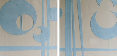 Orsina Suede Leather Canvas Set Of 2 Square Blue & Cream Prints
