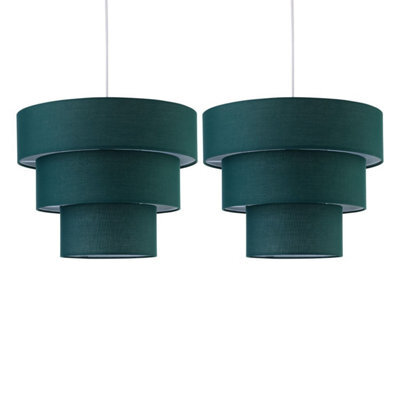 First Choice Lighting Set Of 2 Barty - Dark Green 38Cm Tiered Pendant Shades