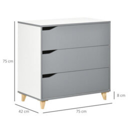 Homcom Chest Of Drawers, 3 Drawer Unit Storage Organiser For Bedroom, Grey - thumbnail 3