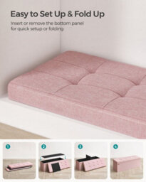 Songmics Padded Storage Chest, Convenient Foldable Bench With Lid, Ideal For Bedroom, Hallway, Living Room, Jelly Pink - thumbnail 5