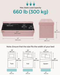 Songmics Padded Storage Chest, Convenient Foldable Bench With Lid, Ideal For Bedroom, Hallway, Living Room, Jelly Pink - thumbnail 2