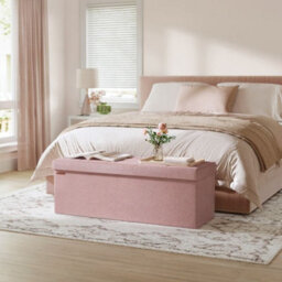 Songmics Padded Storage Chest, Convenient Foldable Bench With Lid, Ideal For Bedroom, Hallway, Living Room, Jelly Pink