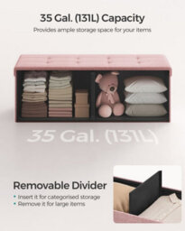 Songmics Padded Storage Chest, Convenient Foldable Bench With Lid, Ideal For Bedroom, Hallway, Living Room, Jelly Pink - thumbnail 3