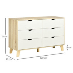 Wyld Haus Valu Wide 6-Drawer Chest In White And Light Wood With Wooden Legs - 120W X 40D X 76H Cm - thumbnail 4