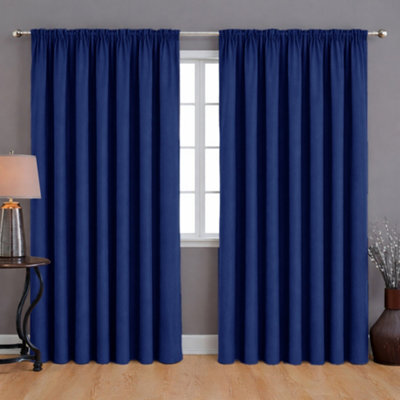 Bedlooms Navy Blackout Curtain Thermal Insulated Pencil Pleat Large Window Curtain (Pair) 90 X 90 Inches With Tie Backs - image 1