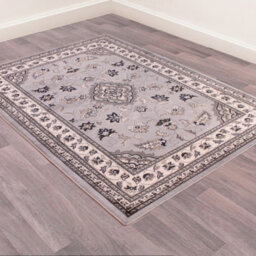 Grey Traditional Bordered Floral Rug Easy To Clean Dining Room-66 X 230Cm (Runner) - thumbnail 2