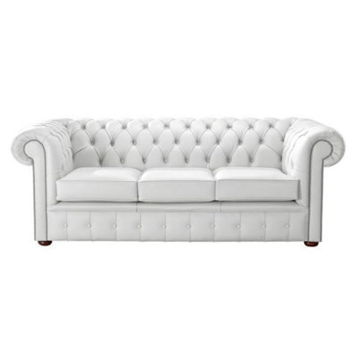 Chesterfield 3 Seater Shelly White Leather Sofa Bespoke In Classic Style - image 1