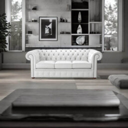 Chesterfield 3 Seater Shelly White Leather Sofa Bespoke In Classic Style - thumbnail 2