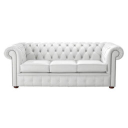 Chesterfield 3 Seater Shelly White Leather Sofa Bespoke In Classic Style - thumbnail 1