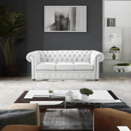 Chesterfield 3 Seater Shelly White Leather Sofa Bespoke In Classic Style - thumbnail 3