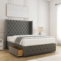 "Bsspoke Ruby Divan Bed Set Plush Velvet Grey With 54"" Headboard & 12"" Footboard 2 Drawers Footend & Mattress In All Sizes" - thumbnail 1