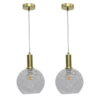 First Choice Lighting Set Of 2 Barnum - Clear Dimple Glass Globe Satin Brass Deco Pendants - image 1
