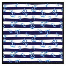 "Andrew Lee Blue Anchors On Navy Striped Background (Picutre Frame) / 12X12"" / Oak" - thumbnail 7